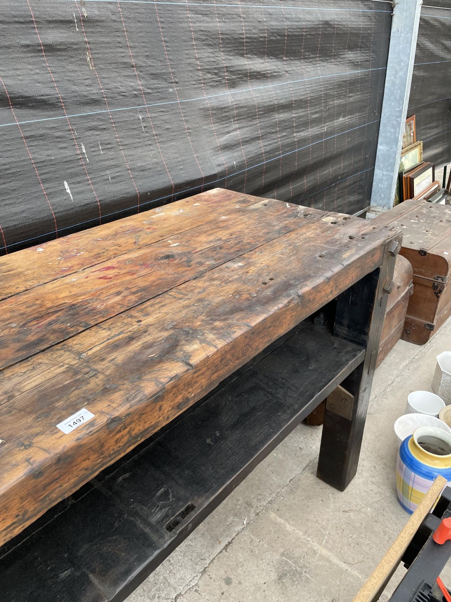 A VINTAGE HEAVY DUTY WORK BENCH WITH LOWER SHELF - Image 3 of 4