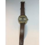 A SUPEROMA VINTAGE WRIST WATCH WITH BROWN LEATHER STRAP SEEN WORKING BUT NO WARRANTY