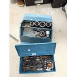 TWO METAL TOOL BOXES TO INCLUDE AN ASSORTMENT OF TOOLS INCLUDING INCH DRIVE SOCKETS, SPANNERS AND