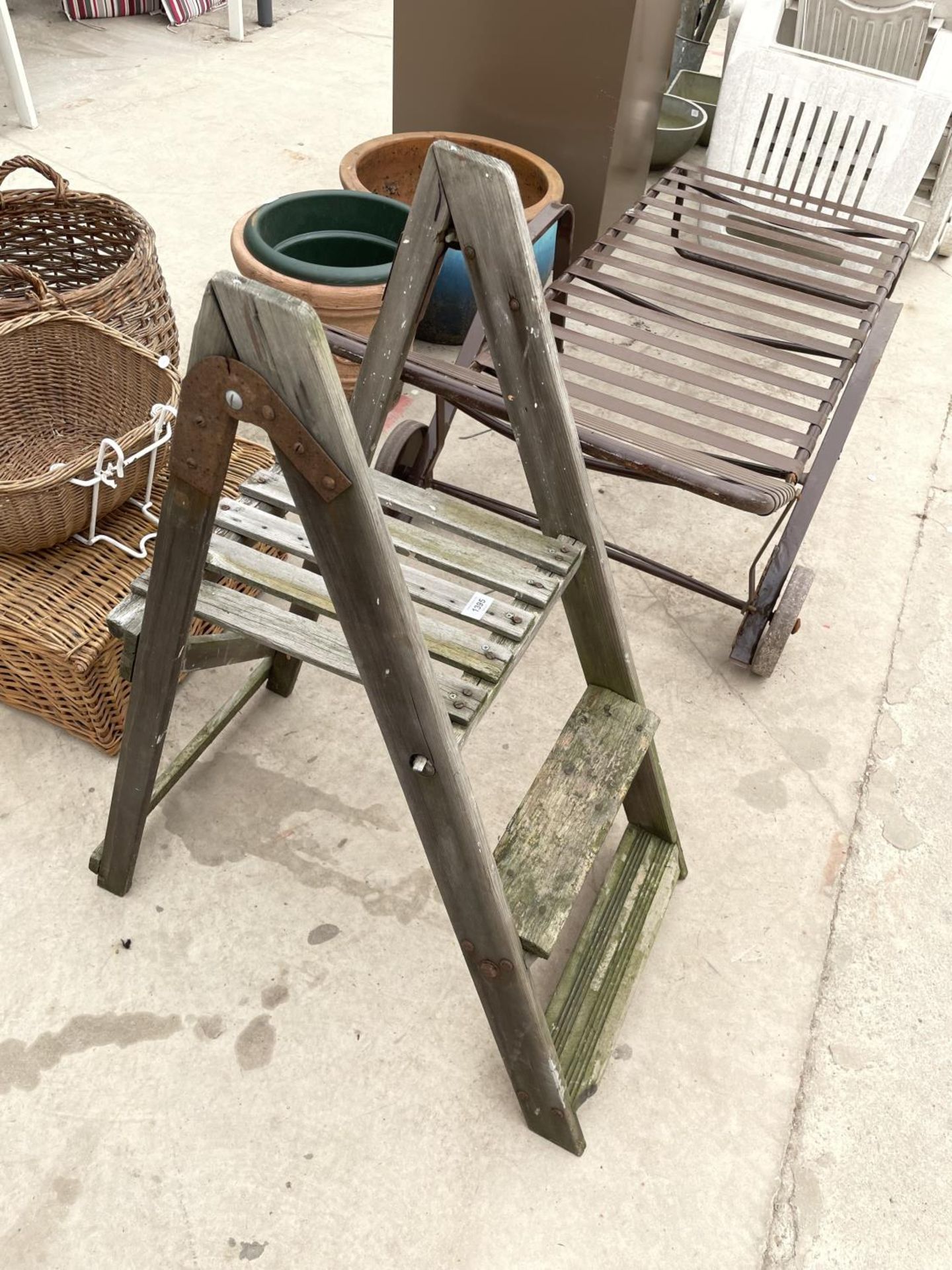 A VINTAGE WOODEN TWO RUNG STEP LADDER - Image 2 of 2