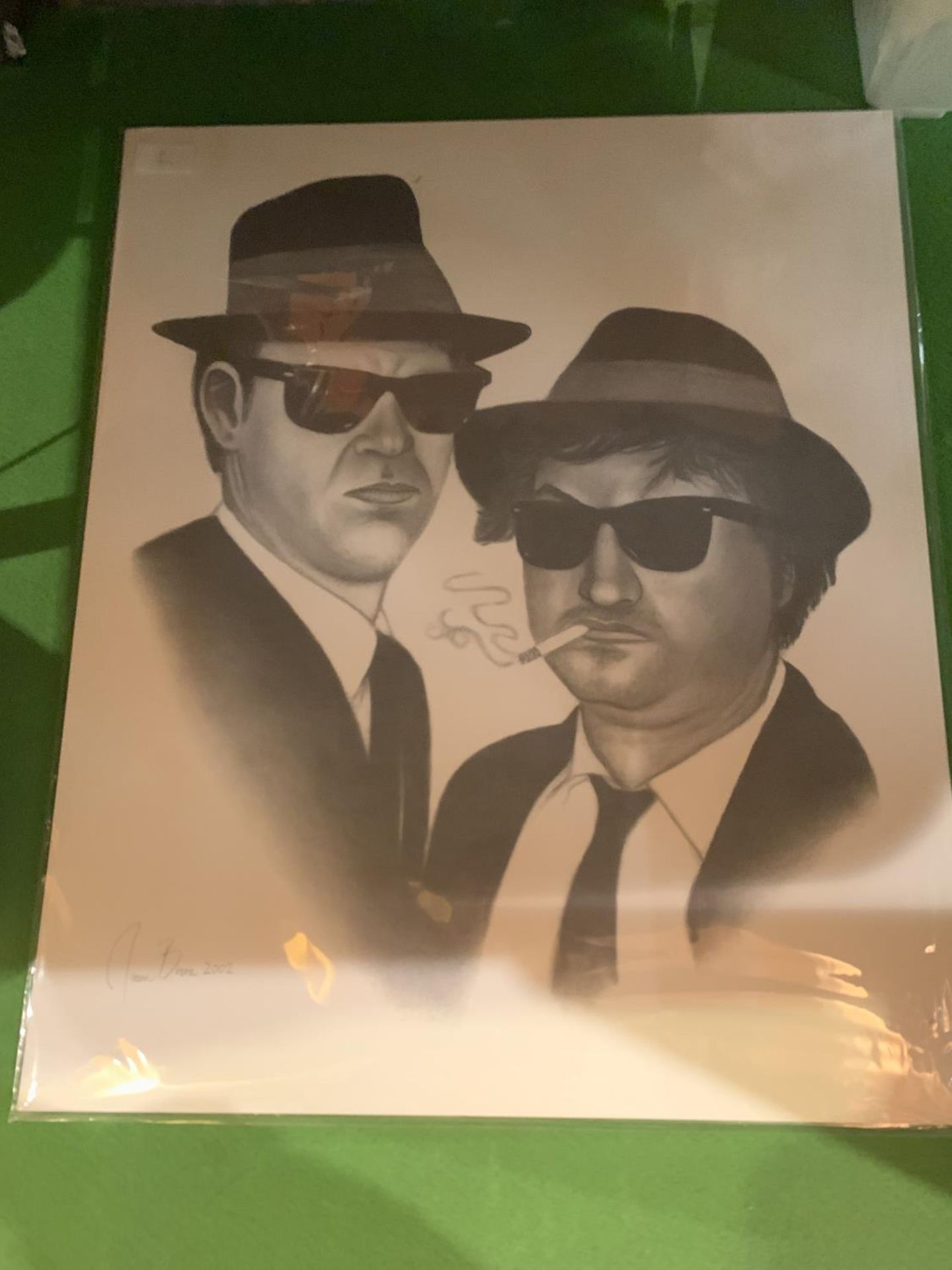 A BLACK AND WHITE SKETCH STYLE PICTURE OF THE BLUES BROTHERS