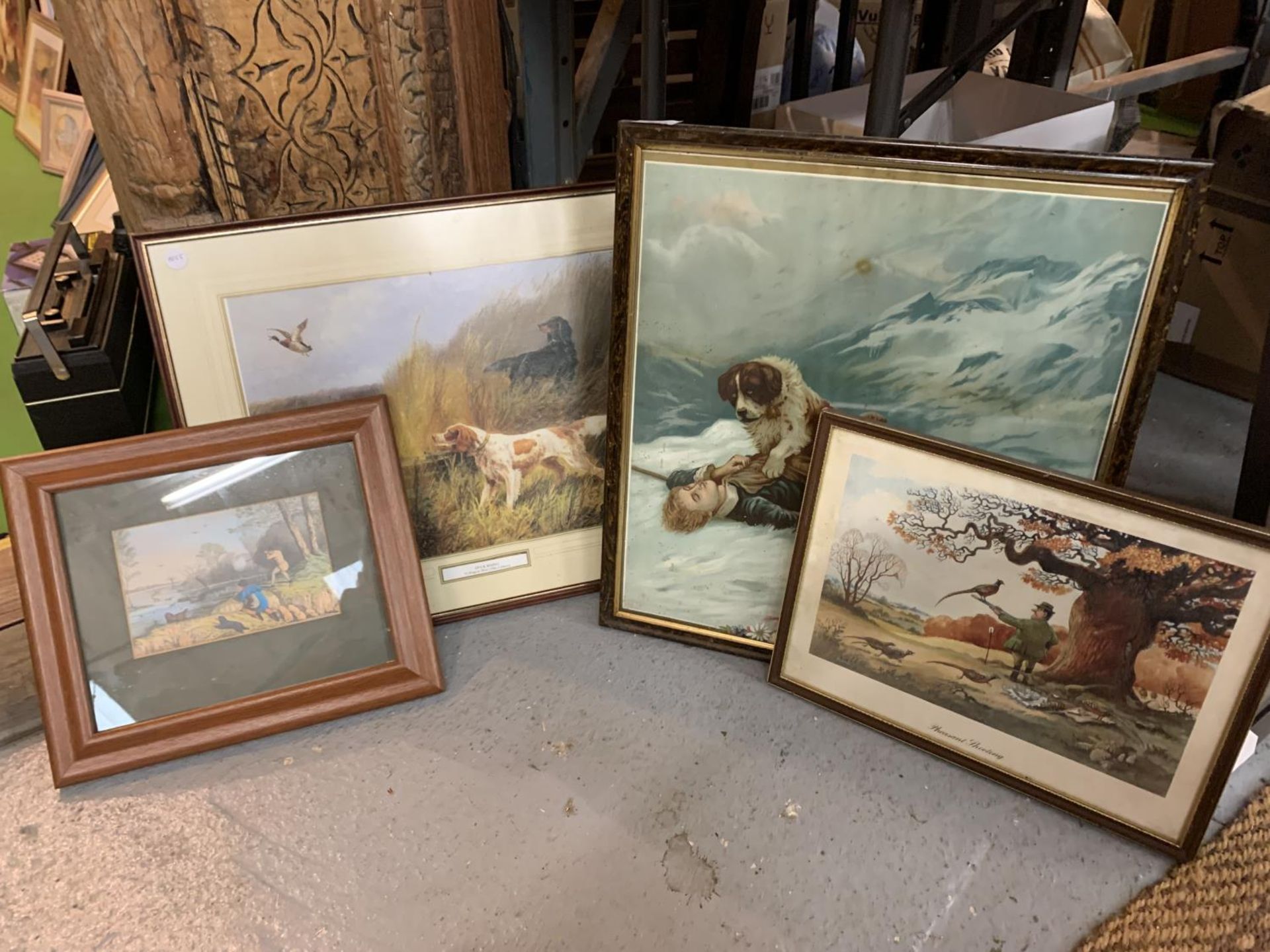 A COLLECTION OF FOUR PICTURES TO INCLUDE HUNTING AND RESCUE SCENES