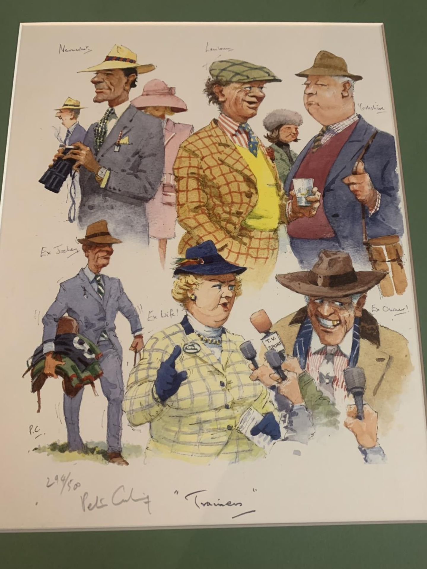 FOUR CARICATURES STYLE PRINTS IN MOUNTS- JOCKEYS, OWNERS, TRAINERS AND LADS LIMITED EDITION 294/ - Image 4 of 5