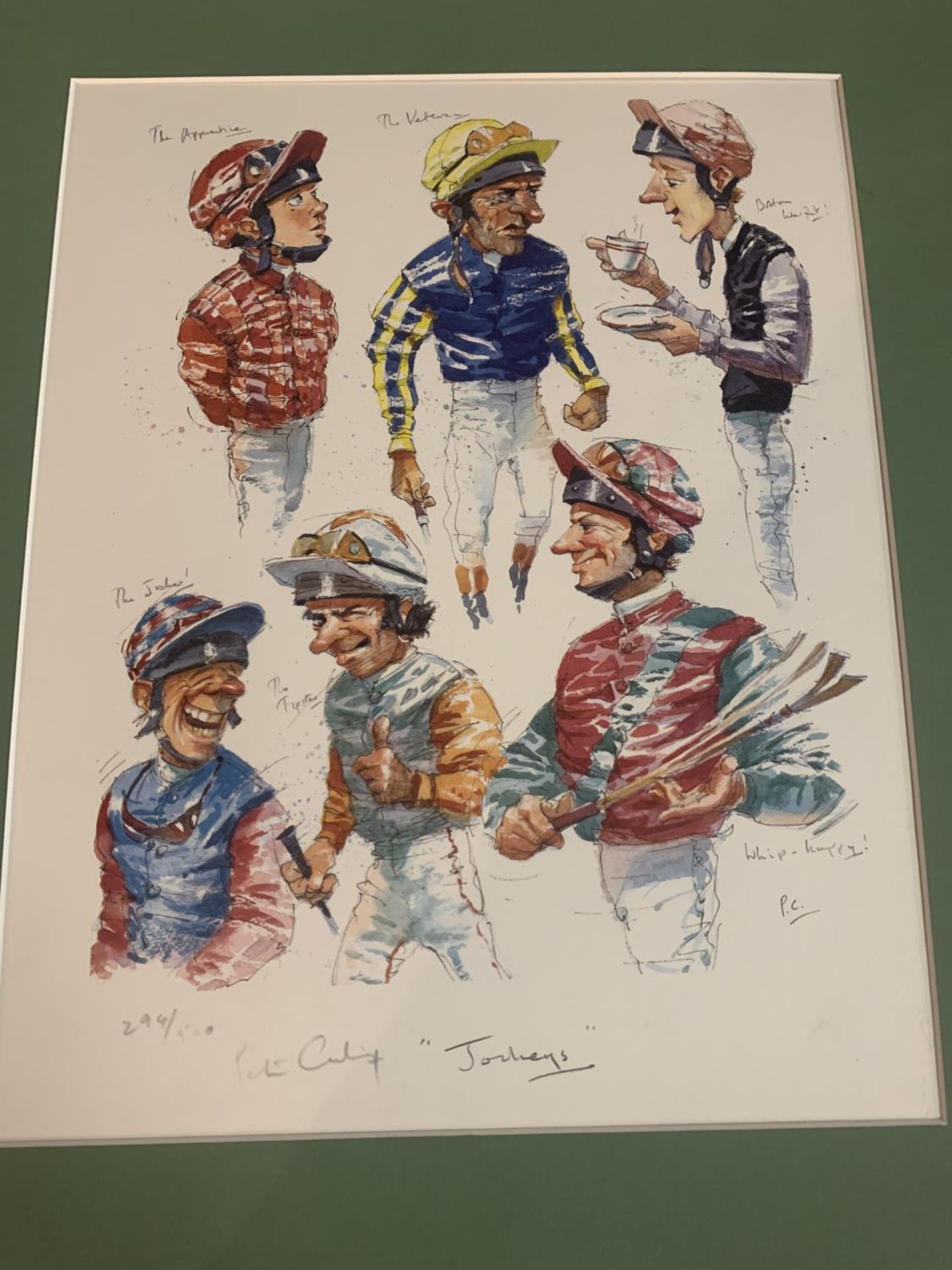 FOUR CARICATURES STYLE PRINTS IN MOUNTS- JOCKEYS, OWNERS, TRAINERS AND LADS LIMITED EDITION 294/ - Image 5 of 5