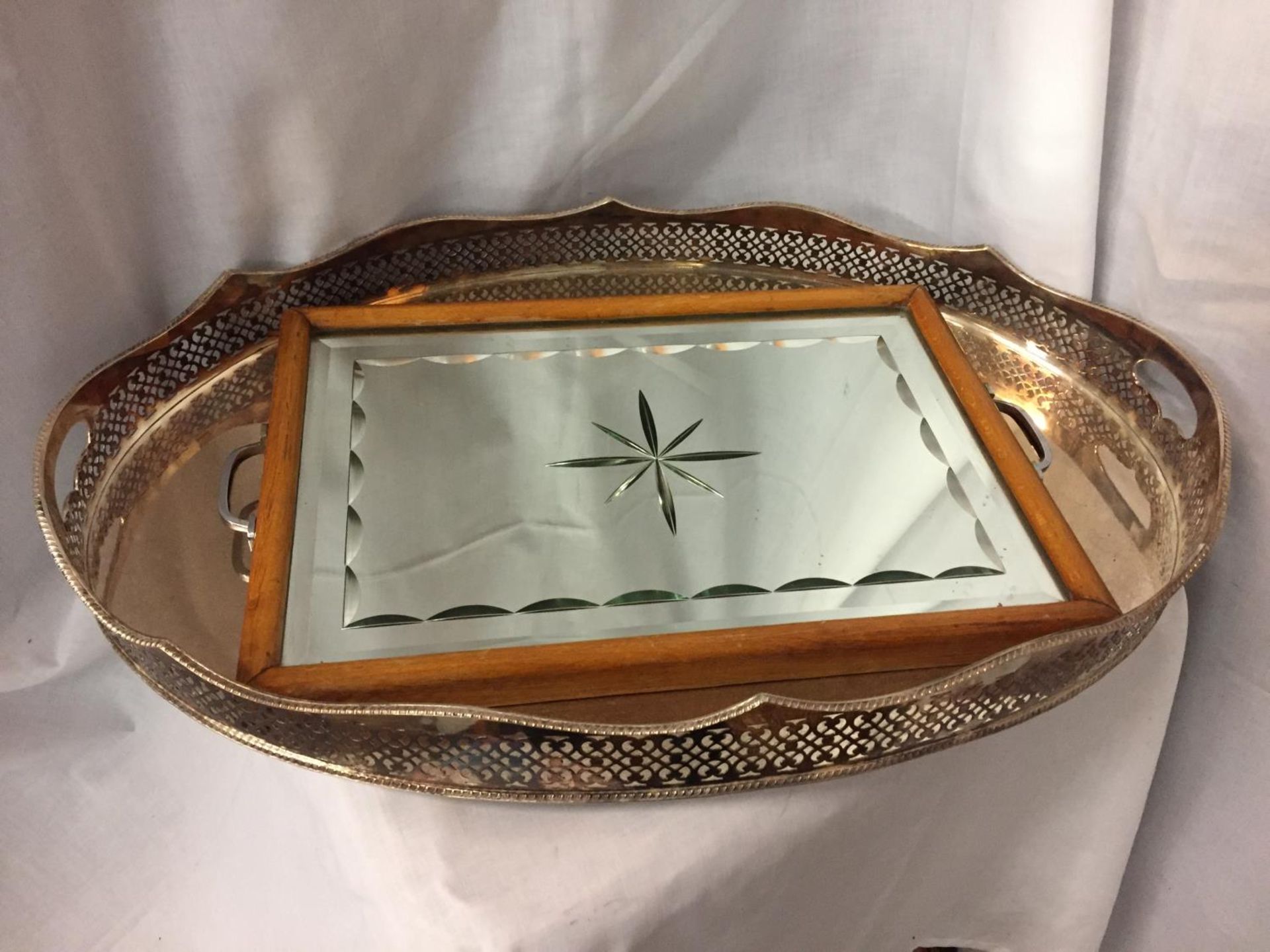 AN EPNS TRAY AND A MIRRORED TRAY