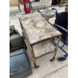 A VINTAGE TWO TIER WORKSHOP TROLLEY