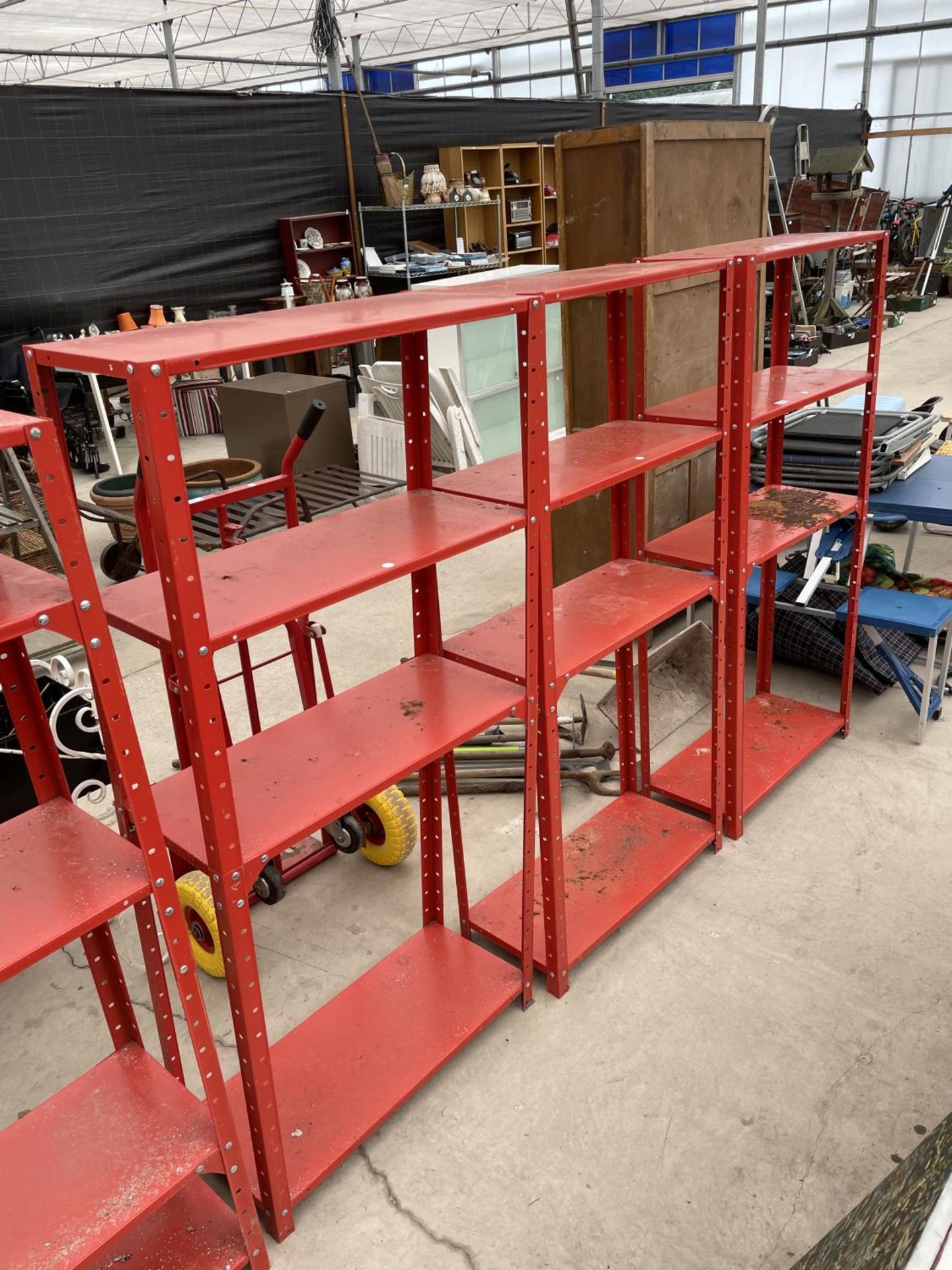 THREE SECTIONS OF WORKSHOP SHELVING UNITS