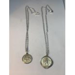 TWO SILVER NECKLACES WITH ST CHRISTOPHER PENDANTS