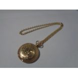 A 14CT GOLD PLATED FOB WATCH ON CHAIN