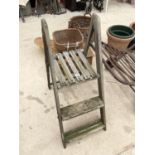 A VINTAGE WOODEN TWO RUNG STEP LADDER