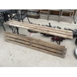 THREE WOODEN SLATTED FOLDING GYM BENCHES WITH METAL LEGS