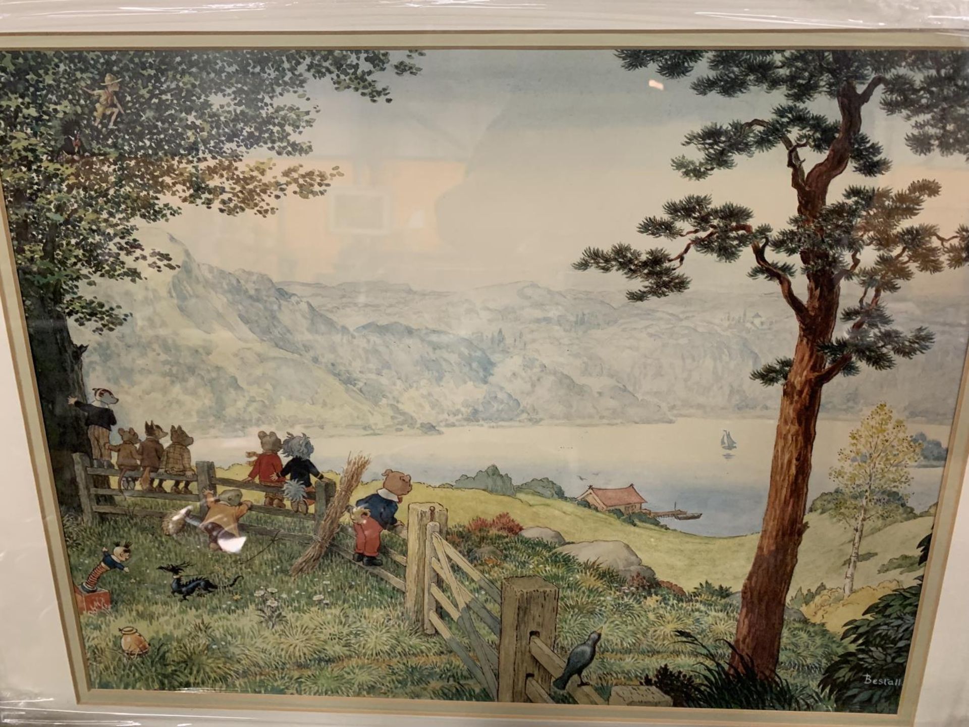 A FRAMED PRINT OF A RUPERT BEAR AND FRIENDS LAKESIDE SCENE - Image 2 of 3