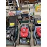 A HONDA PETROL LAWN MOWER WITH NO GRASS BOX, ENGINE BELIEVED IN WORKING ORDER BUT SLIGHT CORROSION