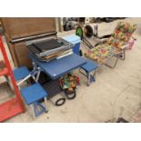 AN ASSORTMENT OF PICNIC ITEMS TO INCLUDE A FOLDING TABLE WITH BENCHES, FOLDING CHAIRS, A DECK