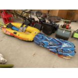 AN ASSORTMENT OF ITEMS TO INCLUDE AN INFLATABLE DINGHY, BODY GLOVE BOARDS, FLIPPERS ETC