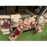 NINE COLLECTABLE DOLLS SOME WITH PORCELAIN FACES