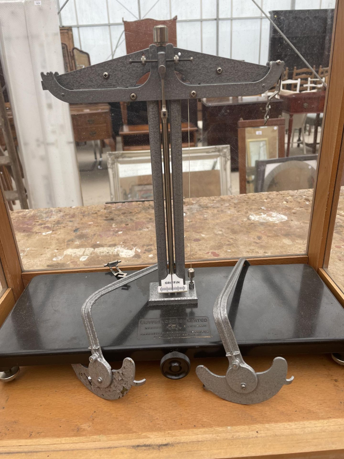 A SET OF GRIFFIN AND GEORGE LIMITED BALANCE SCALES IN A REYNOLDS AND BRANSON LIMITED WOODEN - Image 2 of 4