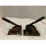 TWO VINTAGE CAST IRON DESKTOP LETTER PRESSES