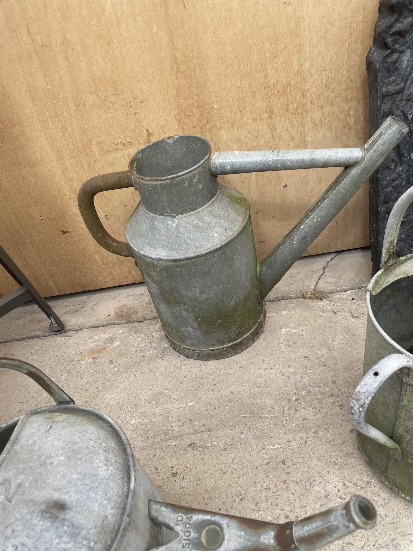 THREE VINTAGE GALVANISED WATERING CANS - Image 2 of 2