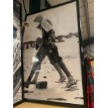 A VERY LARGE KODAK BLACK AND WHITE FRAMED 1940'S/1950'S PRINT OF TWO BOYS ON THE BEACH 156CM X 106CM