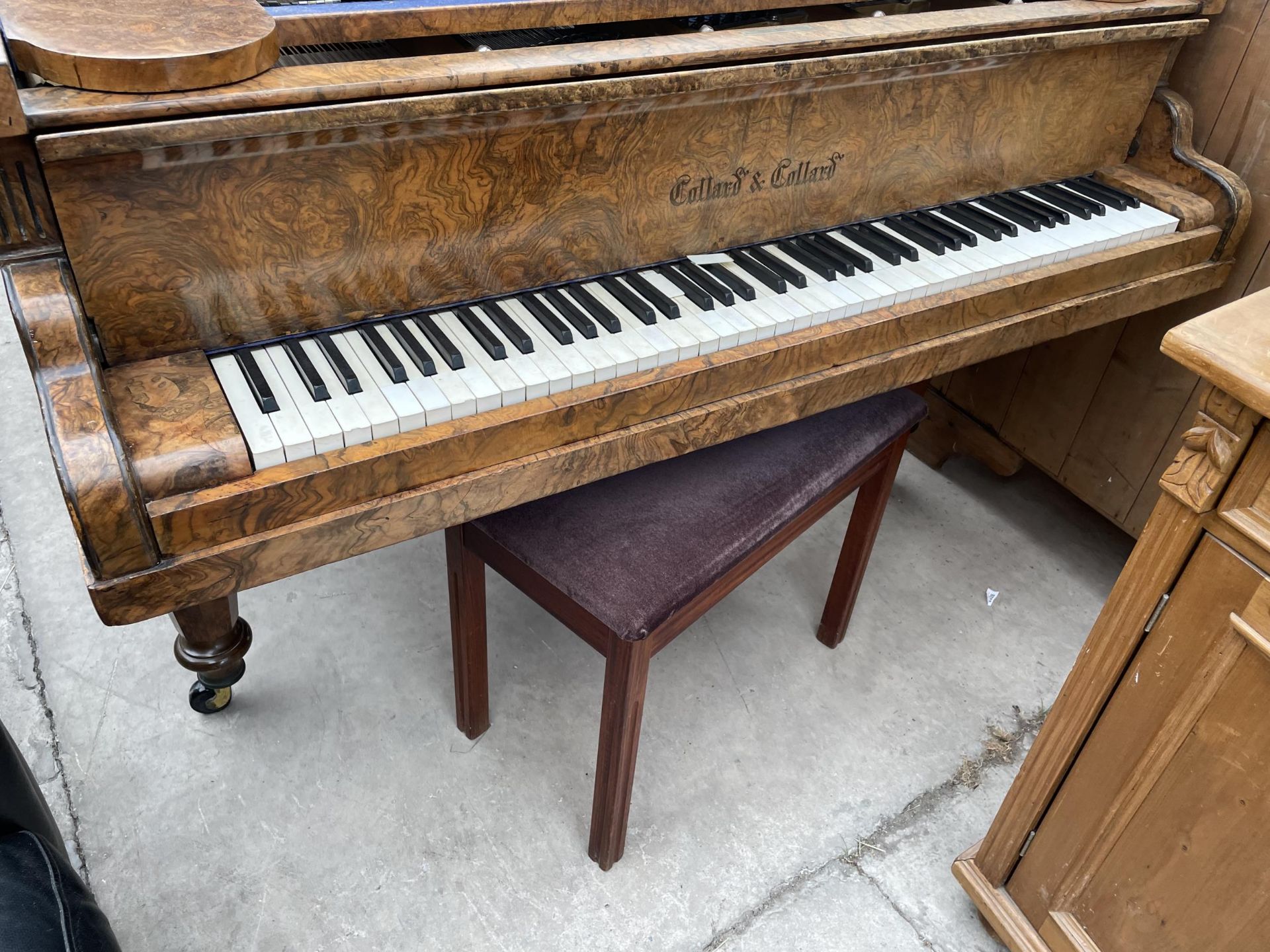 A COLLARD & COLLARD WALNUT METAL SEMI-GRAND PIANO, COMPLETE WITH STOOL - Image 3 of 6