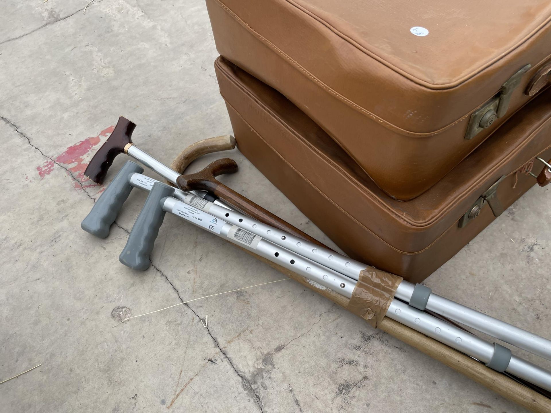 TWO VINTAGE SUITCASE AND VARIOUS WALKING STICKS - Image 3 of 3