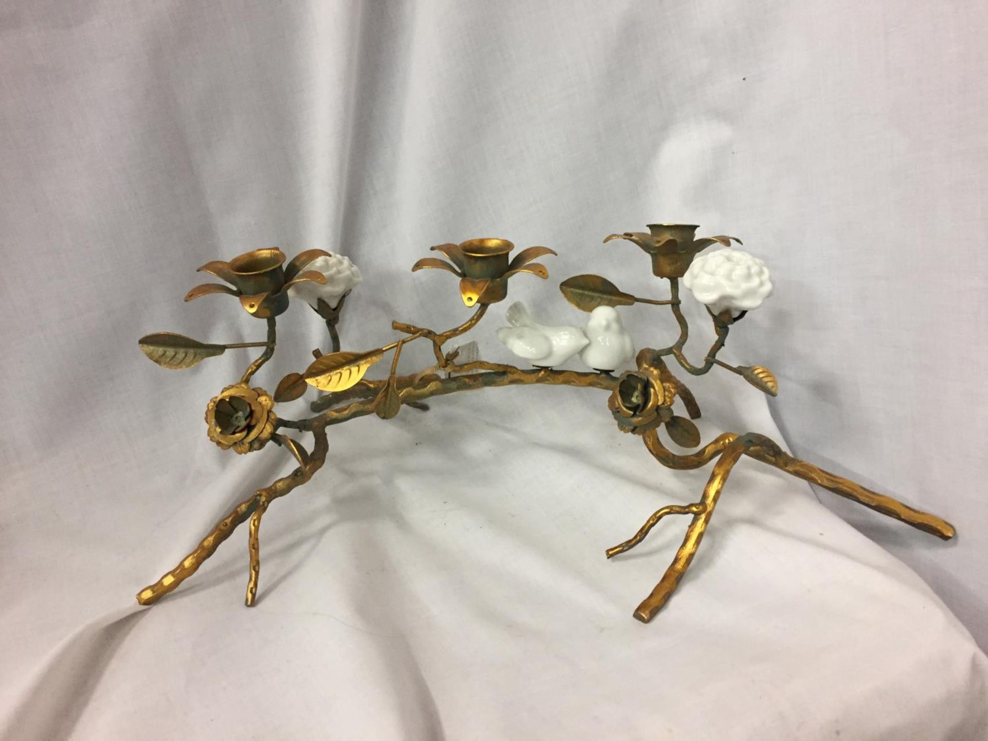 TWO DORMA BIRD AND FLOWER THREE ARM CANDELABRE - Image 2 of 3
