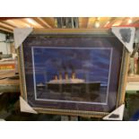 A FRAMED PICTURE OF THE TITANIC AT NIGHT