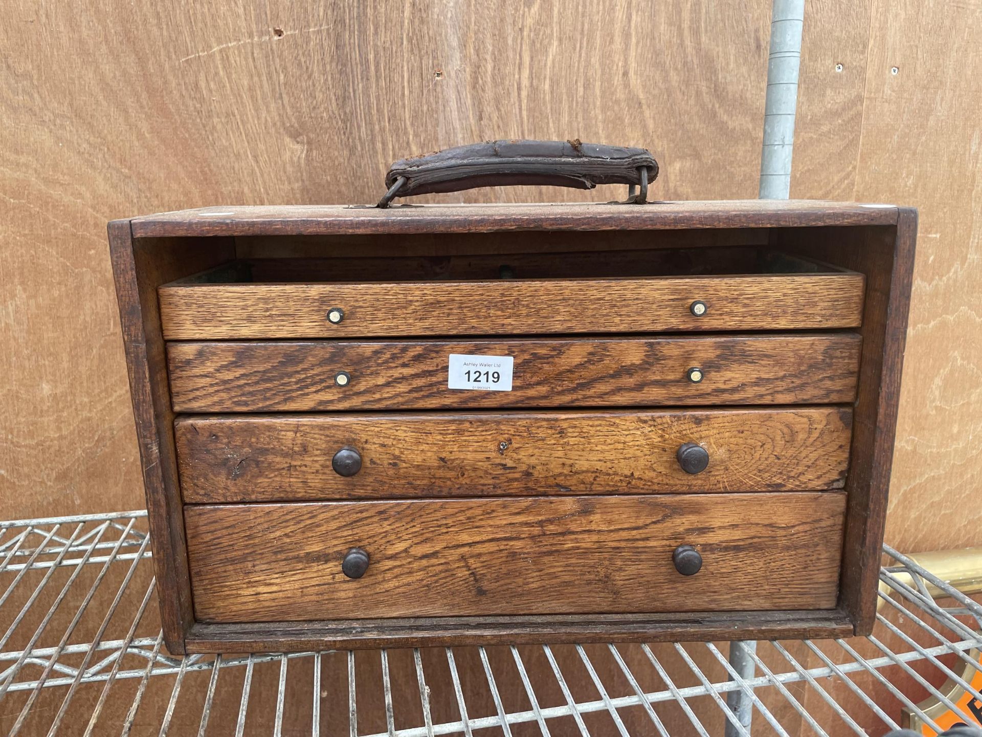 A VINTAGE FOUR DRAWER OAK ENGINEERS CHEST