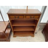 A BOWLINGS REPRODUCTIONS TWO TIER OPEN BOOKCASE WITH TWO DRAWERS, 30" WIDE