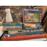 A SELECTION OF VINTAGE GAMES TO INCLUDE SHOOT, BLOW FOOTBALL, PAR-GOLF