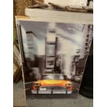 A 3D EFFECT PICTURE OF NEW YORK AND A YELLOW CAB