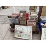 AN ASSORTMENT OF HOUSEHOLD CLEARANCE ITEMS TO INCLUDE RECORDS, A BIRD CAGE AND A DOLLS PRAM ETC