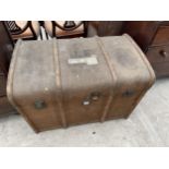 A 19TH CENTURY TRAVELLING TRUNK BEARING INITIALS J.E., 37 X 24 X 27" HIGH