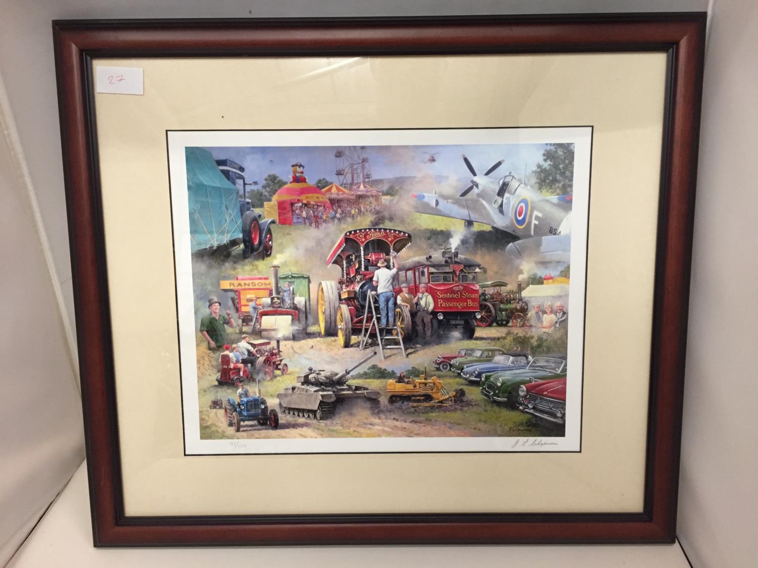 A FRAMED PICTURE OF A STEAM RALLY, SIGNED BY ARTIST LIMITED EDITION PRINT 51/150