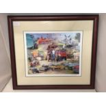 A FRAMED PICTURE OF A STEAM RALLY, SIGNED BY ARTIST LIMITED EDITION PRINT 51/150