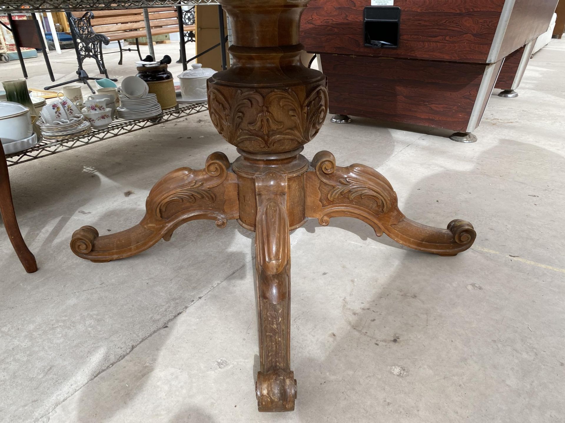 A VICTORIAN STYLE WALNUT AND INLAID LOO TYPE TABLE ON A QUARTETTO BASE 59" WIDE - Image 2 of 3