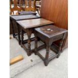 THREE VARIOUS OAK STOOLS ON TURNED LEGS