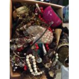 A BOX OF MIXED JEWELLERY TO INCLUDE BANGLES, NEKLACES
