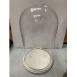 A LARGE GLASS CLOCHE ON BASE, HEIGHT APPROX 49CM