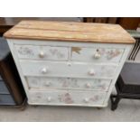 A VICTORIAN PAINTED PINE CHEST OF TWO SHORT AND THREE LONG DRAWERS 40" WIDE