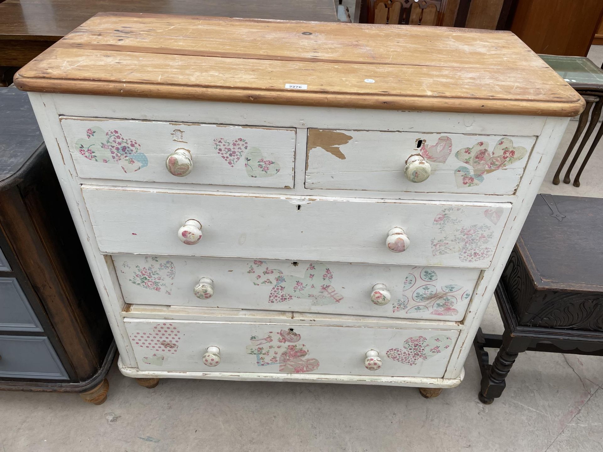 A VICTORIAN PAINTED PINE CHEST OF TWO SHORT AND THREE LONG DRAWERS 40" WIDE