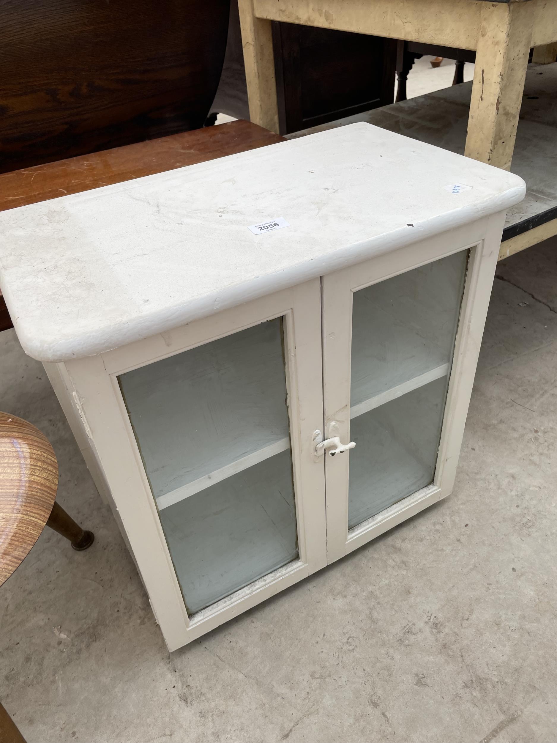 A TWO TIER 1950'S TABLE, TAK COFFEE TABLE, TWO DOOR GLAZED CABINET AND 1970'S STOOL - Image 3 of 6