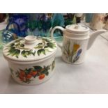 A PORTMEIRION TEA POT AND LIDDED CASSEROLE DISH