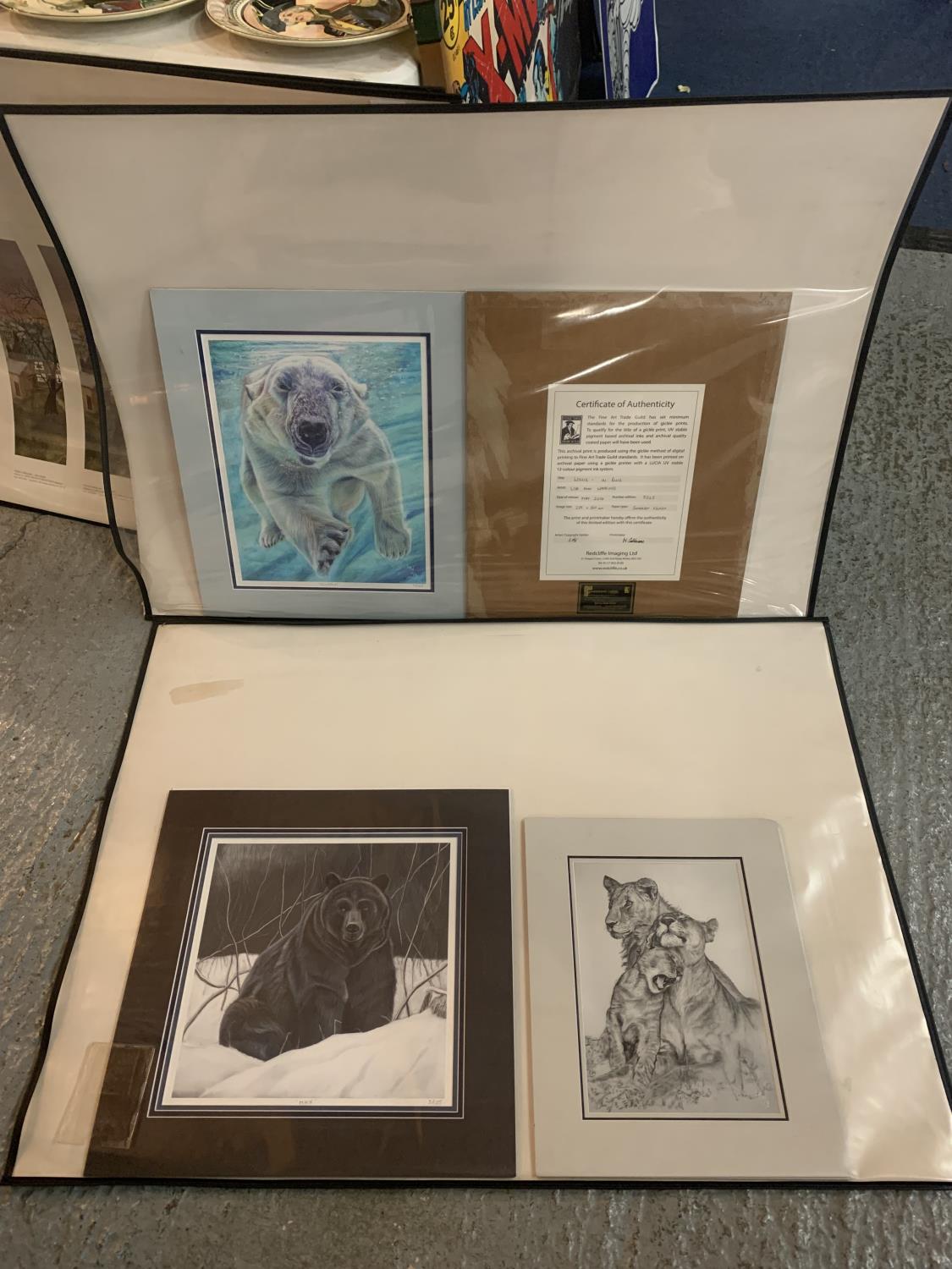 THREE MOUNTED PRINTS BY ARTIST LISA ANN WATKINS - TWO OF 'WILLIE - IN THE BLUE' AND ONE OF 'MAX'