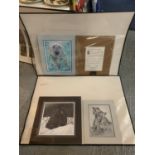 THREE MOUNTED PRINTS BY ARTIST LISA ANN WATKINS - TWO OF 'WILLIE - IN THE BLUE' AND ONE OF 'MAX'