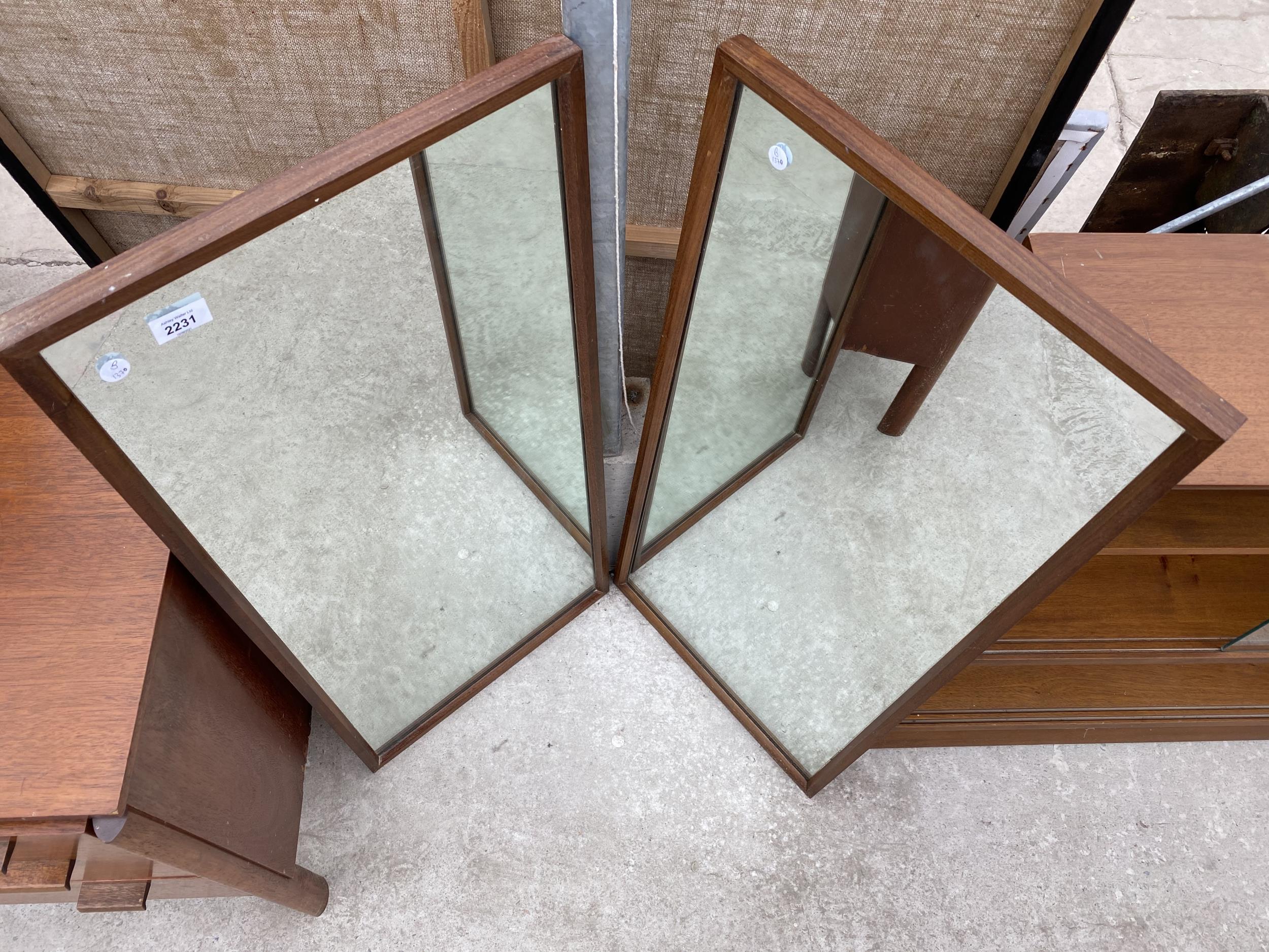 TWO RETRO TEAK FRAMED WALL MIRRORS 17"X38" - Image 2 of 5