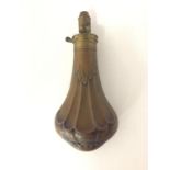 A COPPER AND BRASS POWDER FLASK BY JAMES BARLOW AND CO BIRMINGHAM