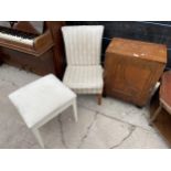 AN ART DECO CABINET, BEDROOM CHAIR AND STOOL