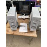 A PAIR OF BUSH SPEAKERS AND A MONITOR